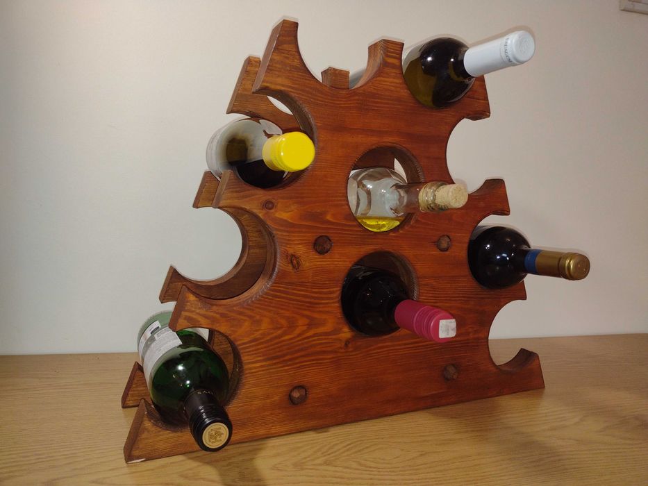 Stojak na wino na butelki drewniany gruby półka ekspozytor