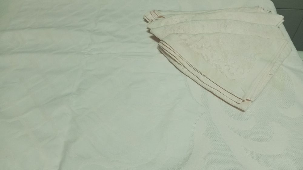 Toalha de linho lavrada com 6 guardanapos 2.20 MTS por 2.40 mts