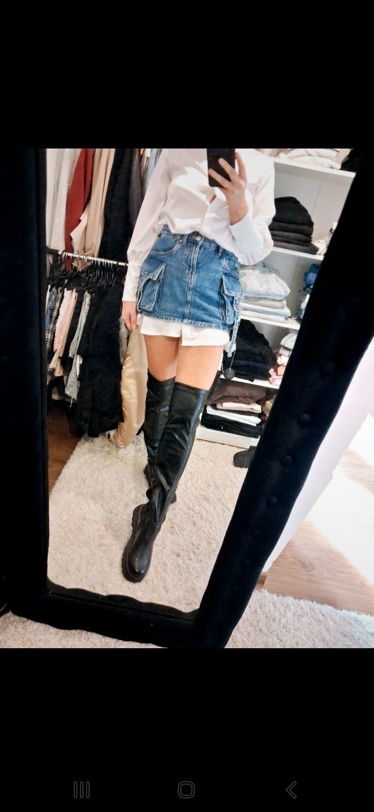 Spodniczka krótka mini jeans cargo