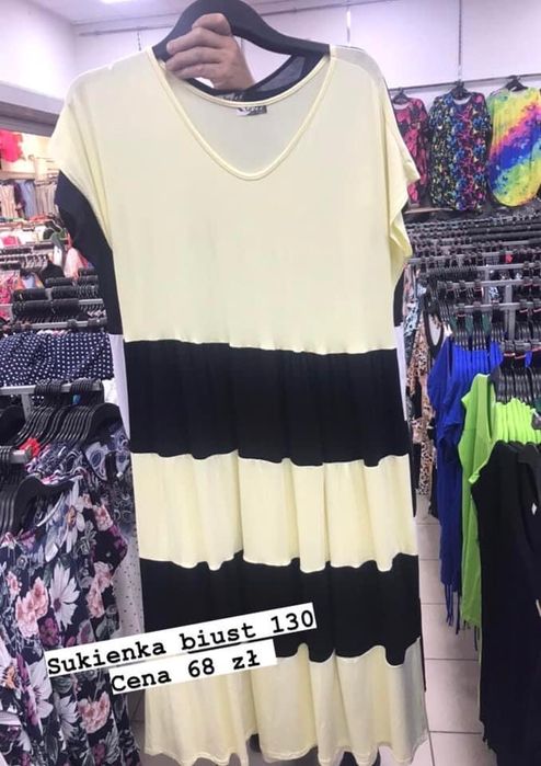 Sukienka w paski zolta czarna biust 130/140