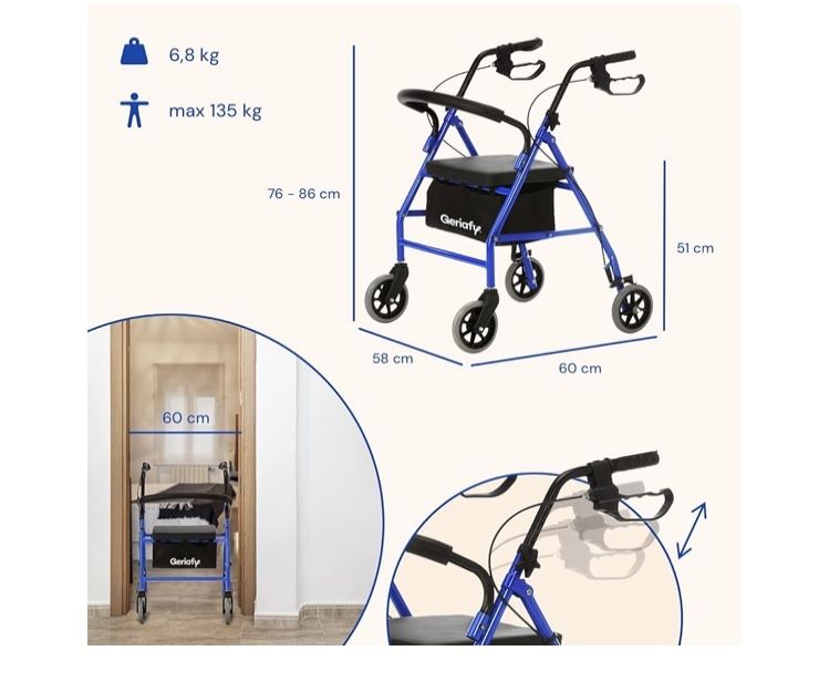 Novo: Andarilho com Assento, 4 Rodas e Travoes, Dobravel - Walker