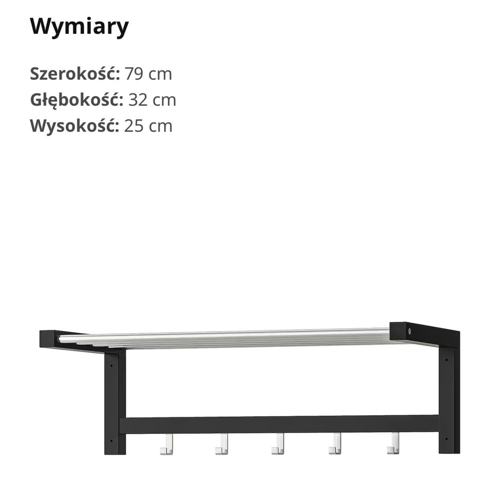 Ikea TJUSIG Półka na kapelusze, czarny, 79 cm