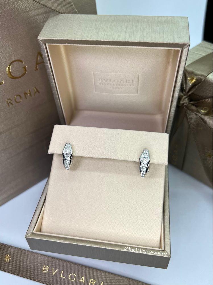 Золотые Серьги в стиле BVLGARI 1:1 Serpenti с бриллиантами 1.20ct
