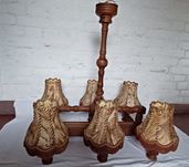 Żyrandol drewniany klosze skóra