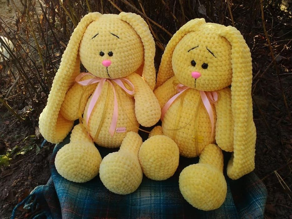 Плюшевый зайчик, зайка с длинными ушами,вязаная игрушка крюч