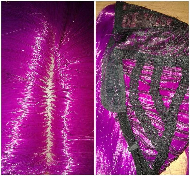 Różowa magenta peruka z przedziałkiem bez grzywki różowy cosplay wig