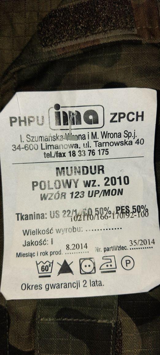 Mundur polowy wzór 123 UP/MON 2010. Rozmiar L/XS