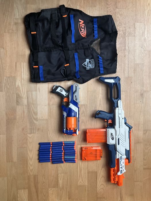 zestaw nerf -  strongarm, cam ecs-12 oraz kamizelka nerf