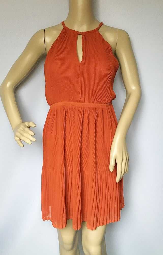 Sukienka Pomarańczowa H&M S Odkryte Plisowana