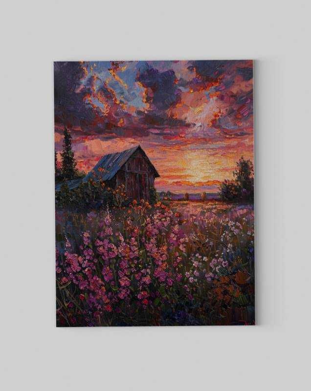 Obraz na płótnie Zachód Słońca nad Kwiatami 30x40 cm