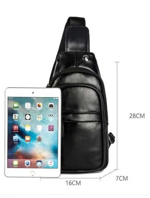 Чоловіча мужская черная кожаная сумка бананка слинг на груди барсетка