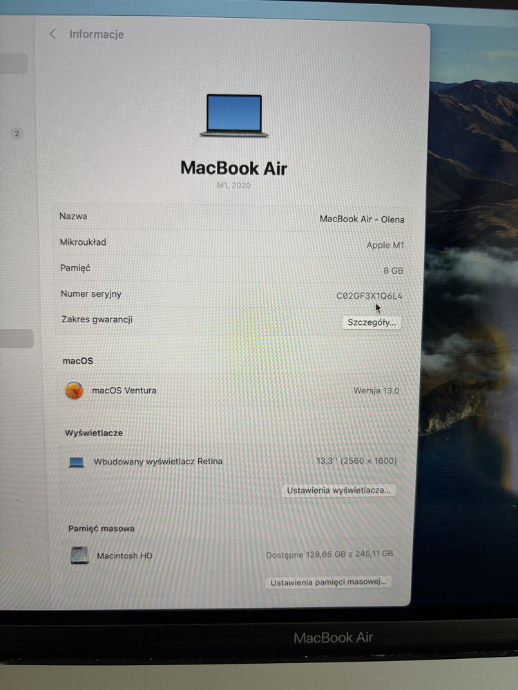 Macbook air M1 8/256