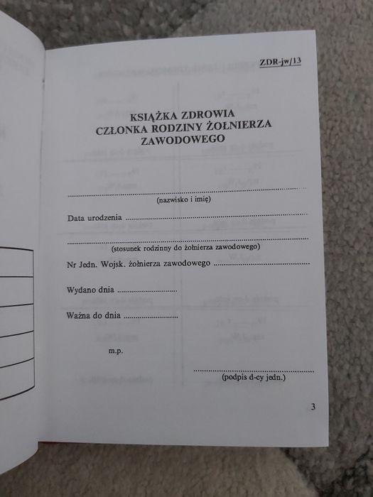 Książka zdrowia członka rodziny żołnierza zawodowego