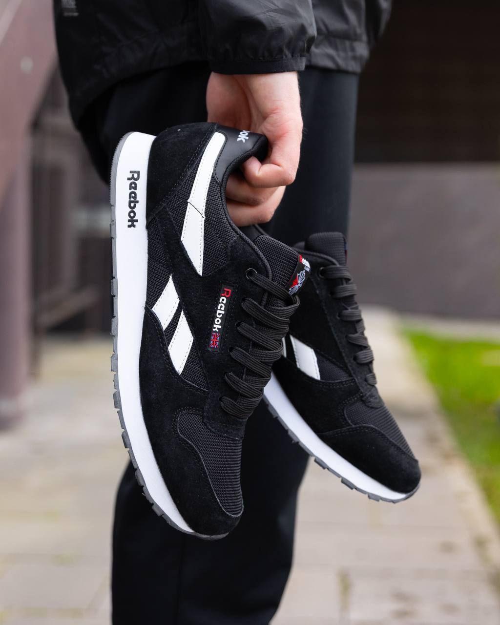 Reebok Classic Leather Black White (натуральна замша)