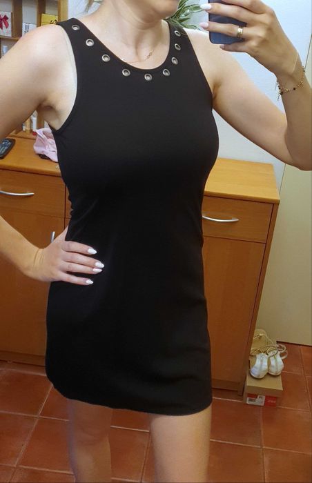 Czarna sukienka S 36 M 38 kółka mała czarna panieński święta Sylwester