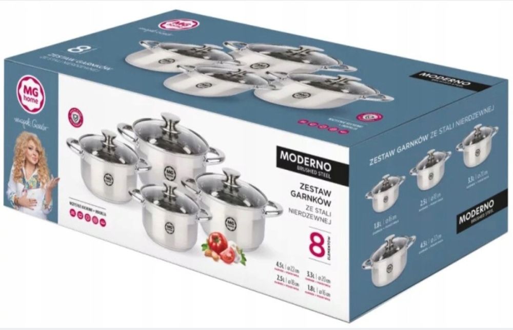 Zestaw garnków MG Home szklane 8 el.