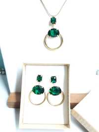 Conjunto colar e brincos com zircónias verde esmeralda