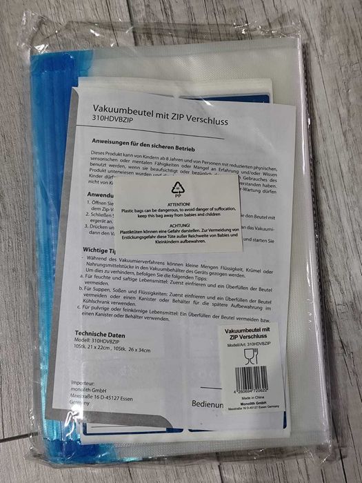 Worki próżniowe na żywność z zamknięciem zamkiem strunowym (ZIP) 20szt