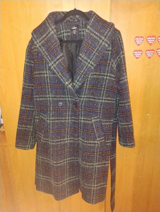 CARRY płaszcz damski w kratę z wełną XL