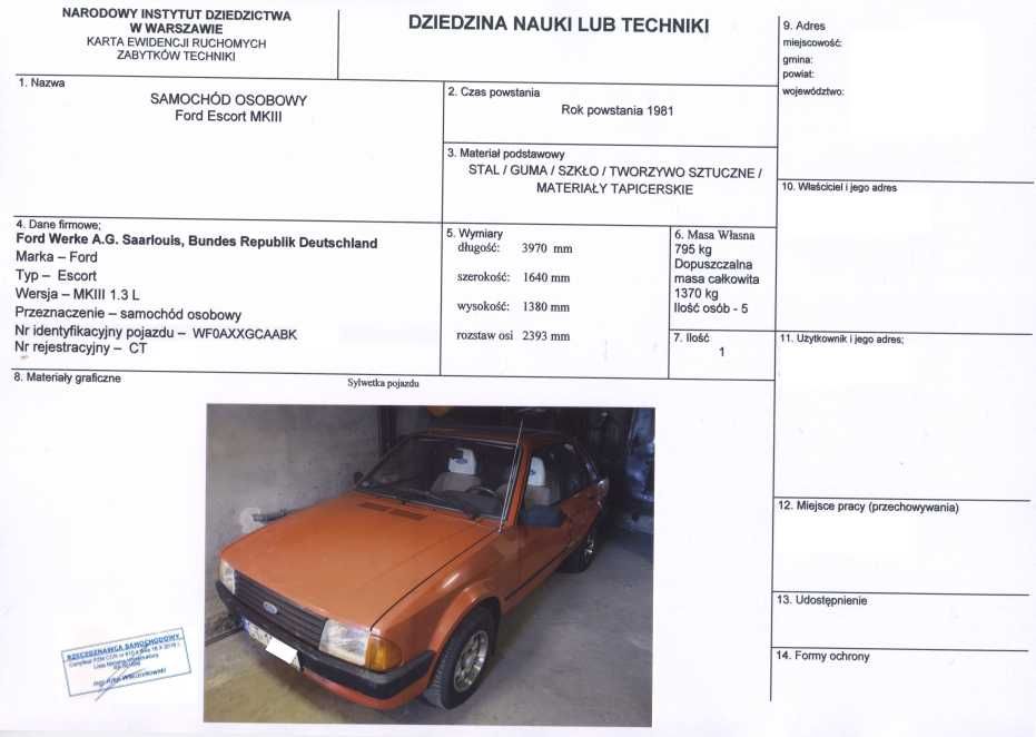 Biała Karta, Zabytek, Cała Polska, Rzeczoznawca PZMOT 490 zł, SCT