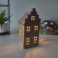 Świecznik ceramiczny LED duży domek kamieniczka latarenka dekoracja NO