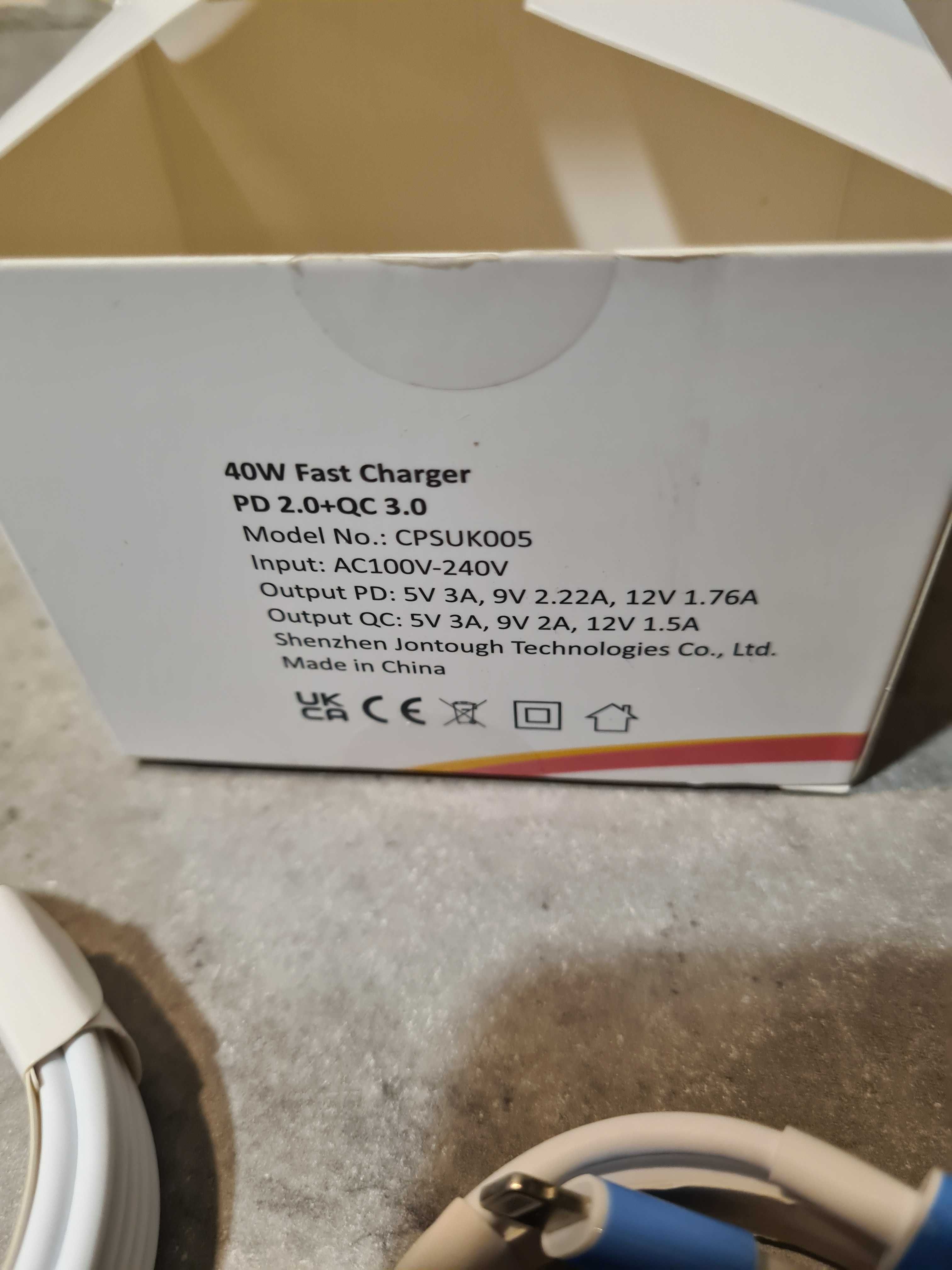 ładowarka brytyjska 40w Szybkiego ładowania + 2 przewody do Apple
