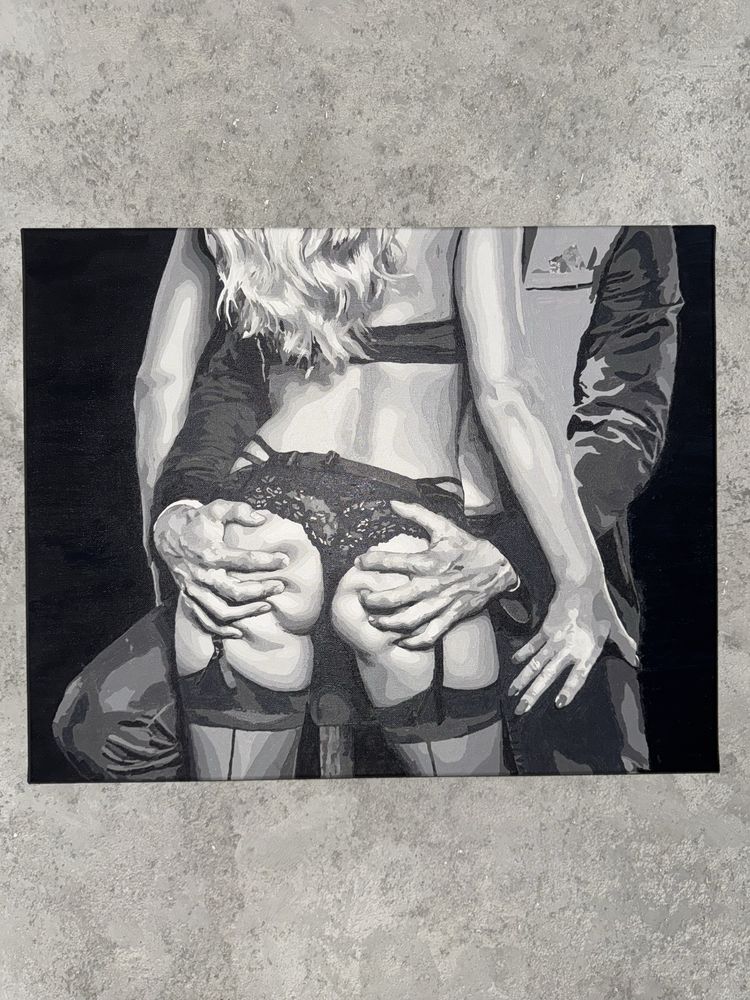 Obraz malowany 40x50 czarno-biała para