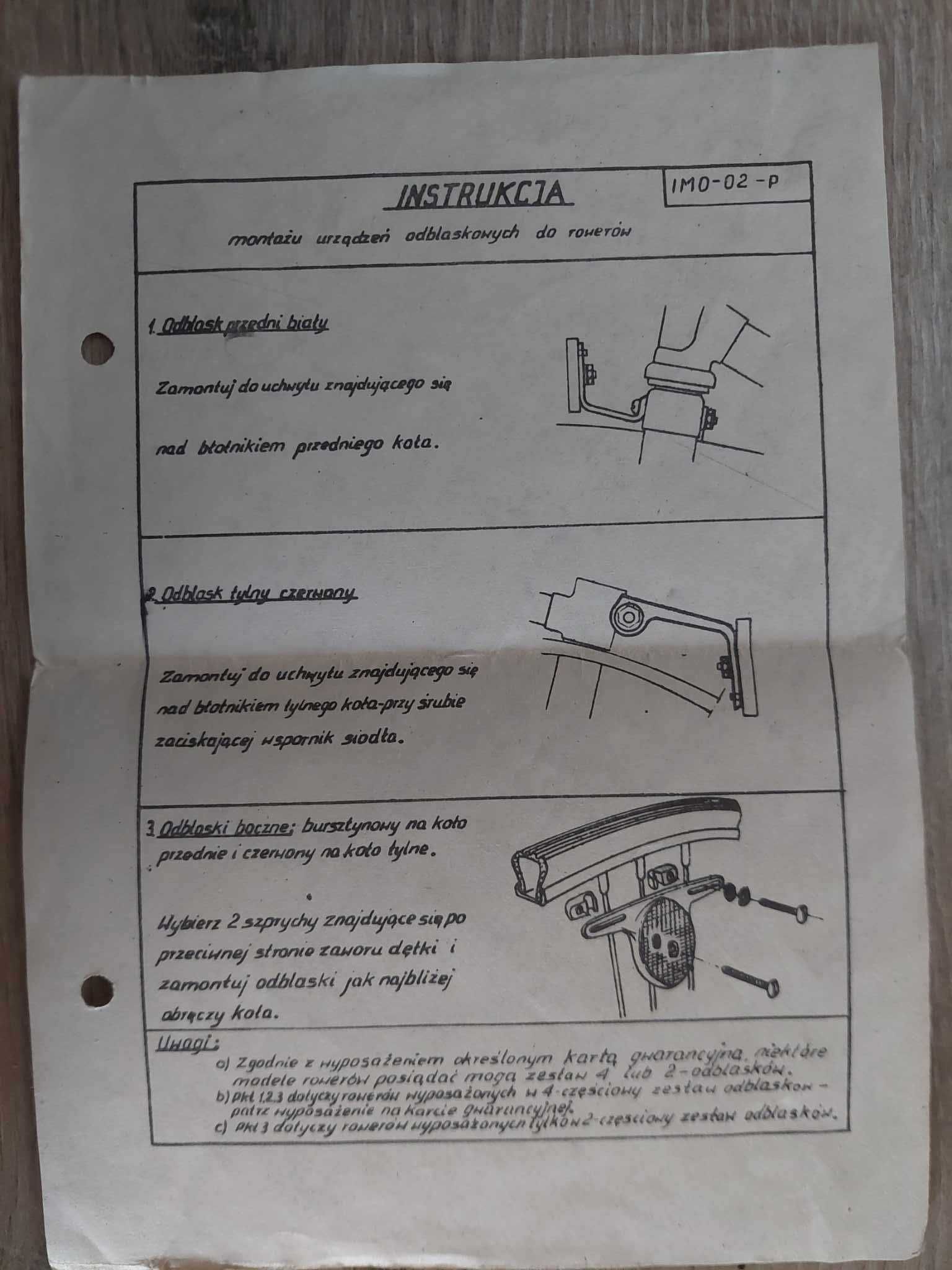 Odblask rowerowy do koła biały z instrukcją z PRL .