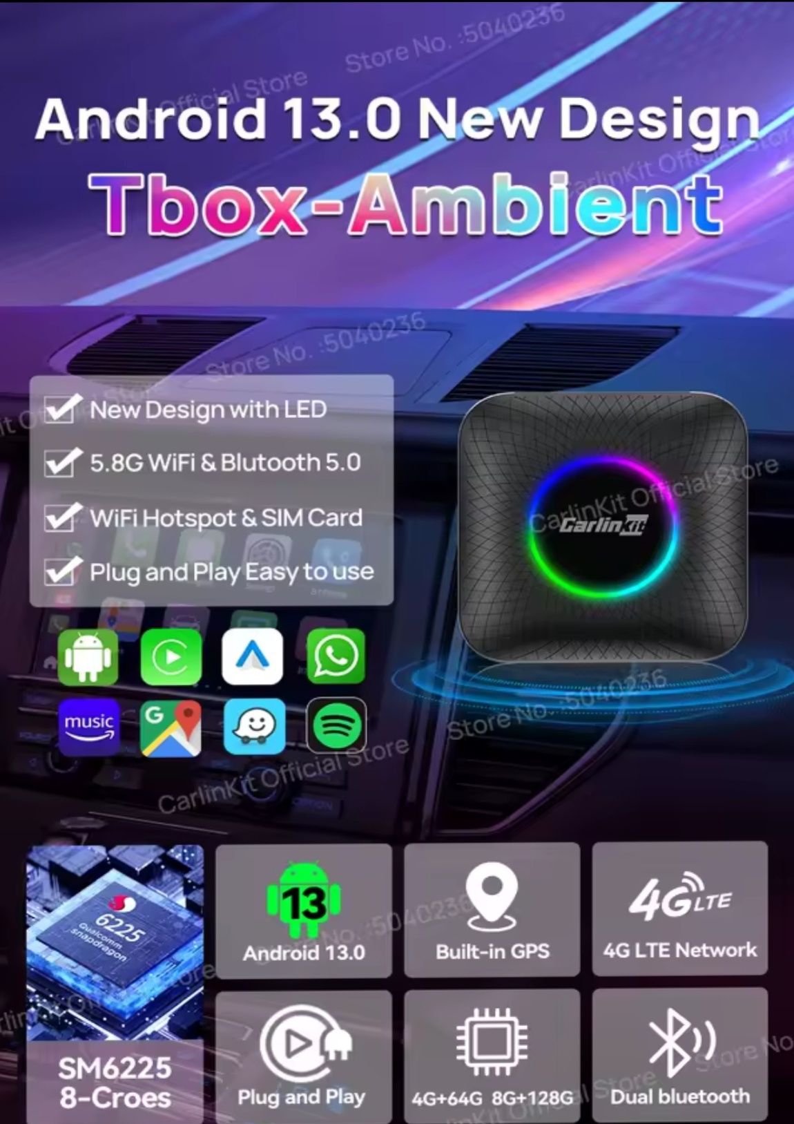 Android 13 Carlinkit Car Play Tbox-Ambient