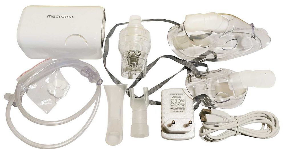 Inhalator Medisana IN A60 medyczny dwie maski dwie nakładki i filtry