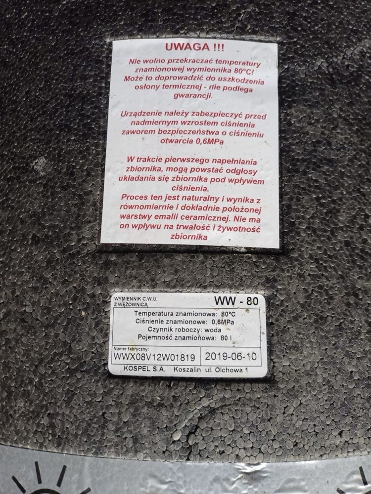 Wymiennik zasobnik podgrzewacz wody 80 littow