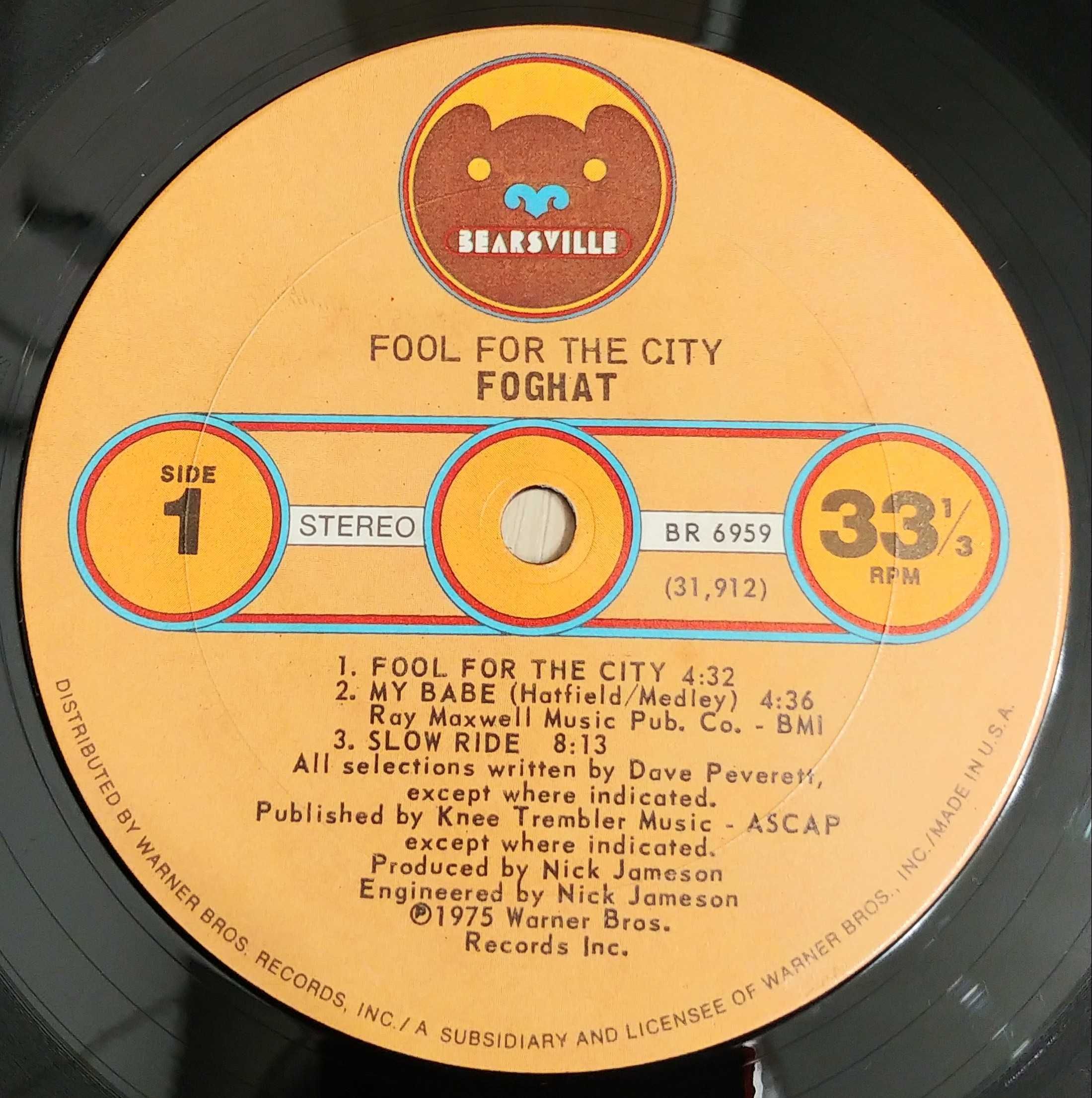 Foghat - Fool For The City. 1975r. EX. U.S.A . Płyta winylowa .1 press