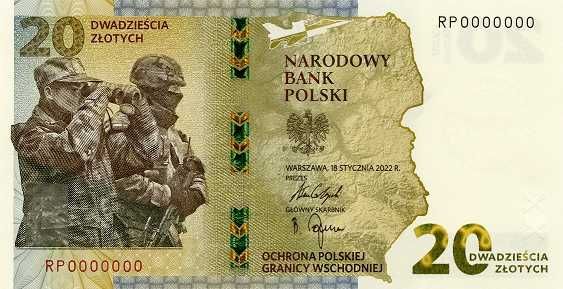 Banknot 20 zł Ochrona polskiej granicy wschodniej numery 3492- 3500