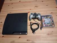Sony consola PS3 com comando e jogos.