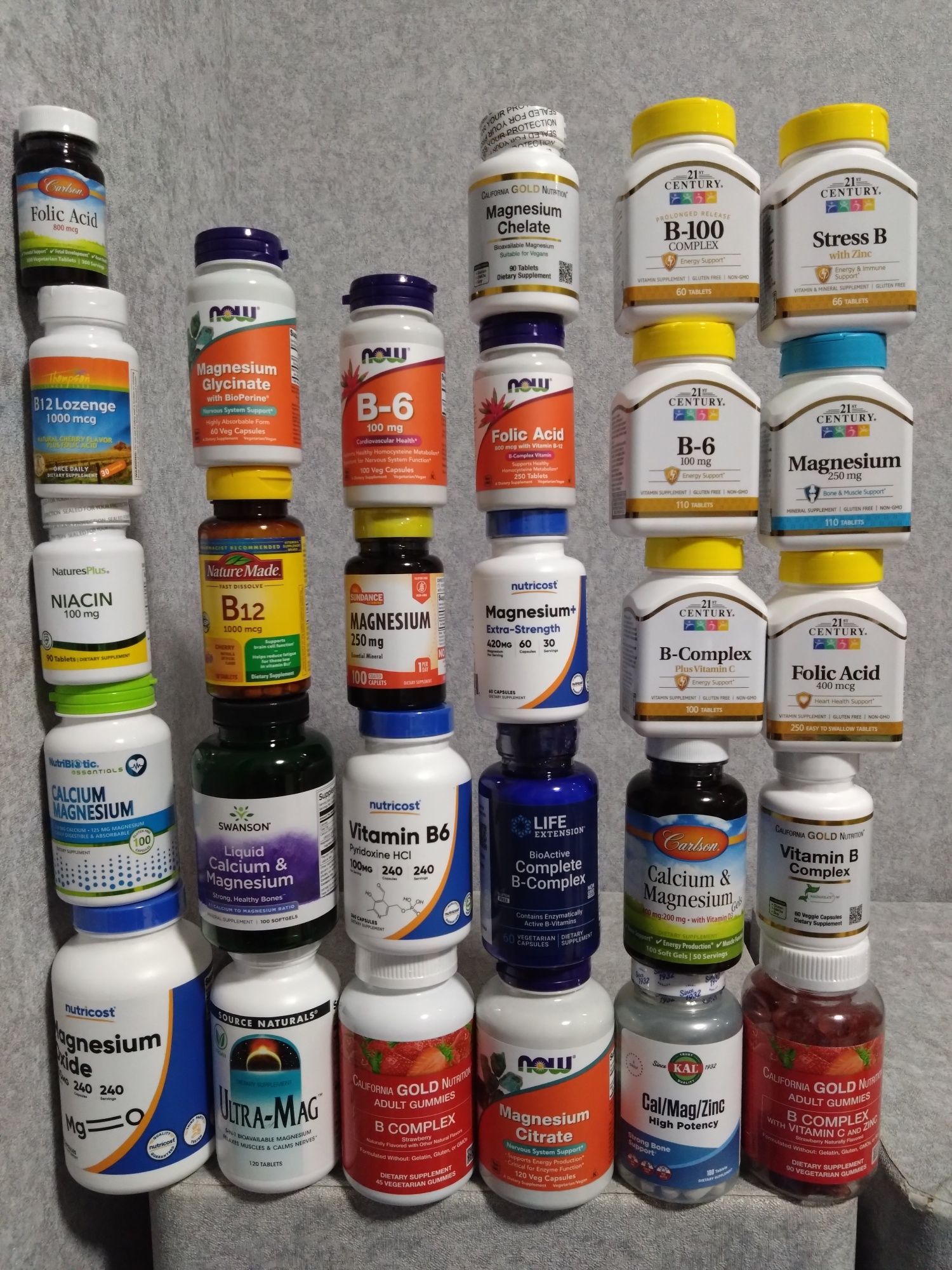 Магній, Комплекс вітамінів групи В,Now Foods, iherb, фолієва кислота