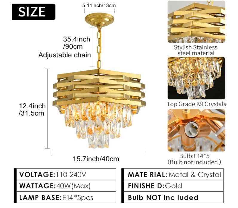 Lampa wisząca w kolorze złotym z kryształowym wykończeniem NR.657
