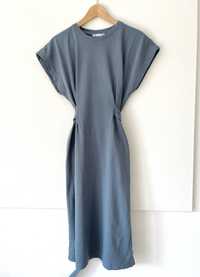 Zara Niebiesko-stalowa sukienka midi