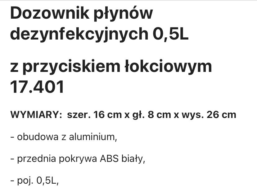 NOWY dozownik do płynów dezynfek. Stella 17.401 0,5L