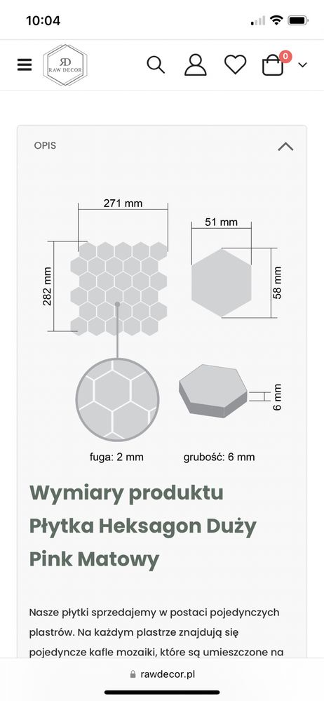 Płytka Heksagon Duży Pink Matowy Raw Decor