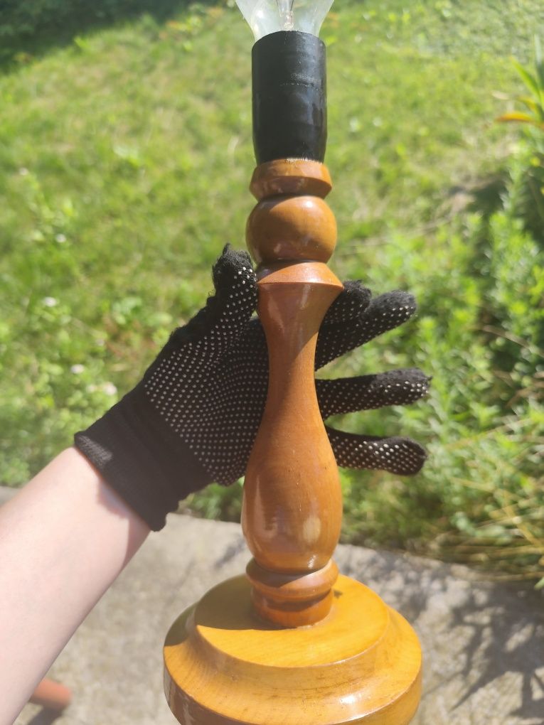 Lampa stojąca drewniana prl vintage