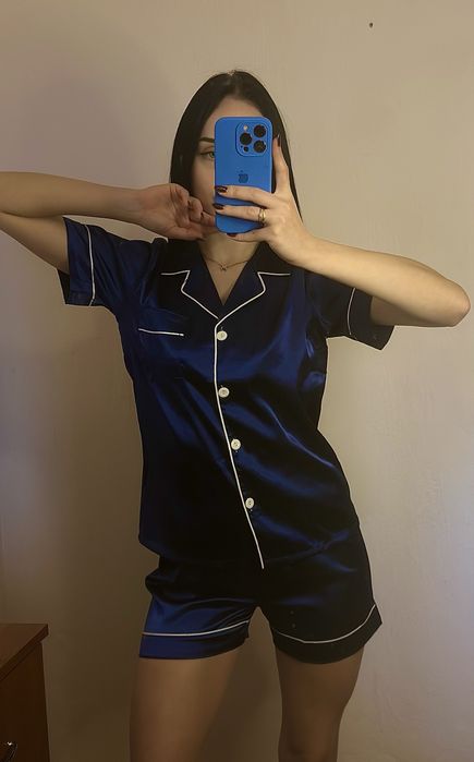 Шовкова атласна піжама, піжамний костюм шорти сорочка