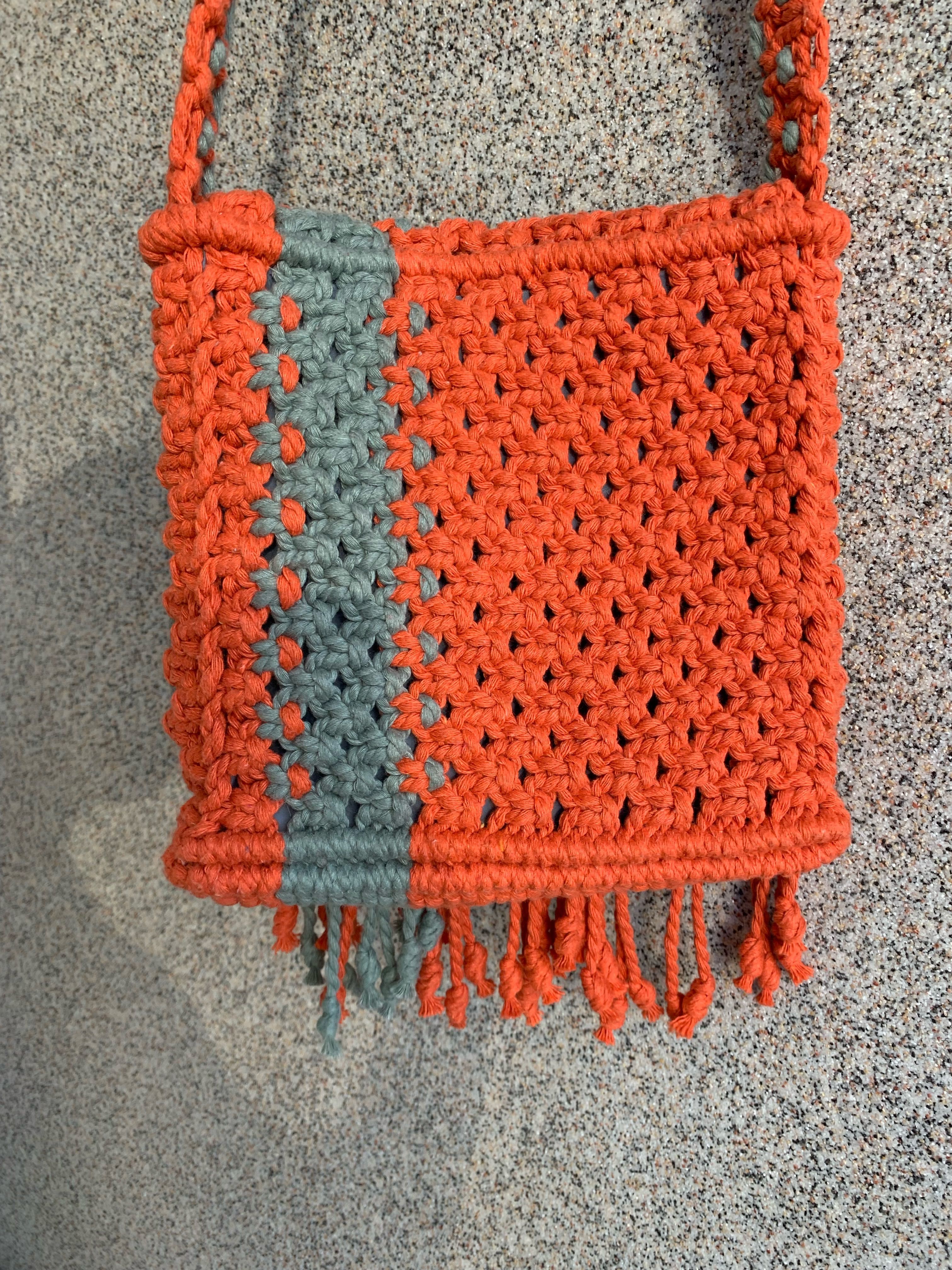 Torba na Halloween, torebka handmade Ukraina, makramy, pomarańczowa