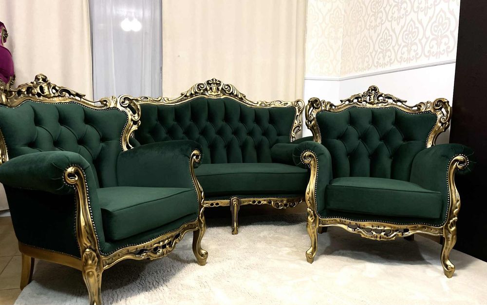 Zestaw wypoczynkowy komplet sofa fotele Ludwik stylowy
