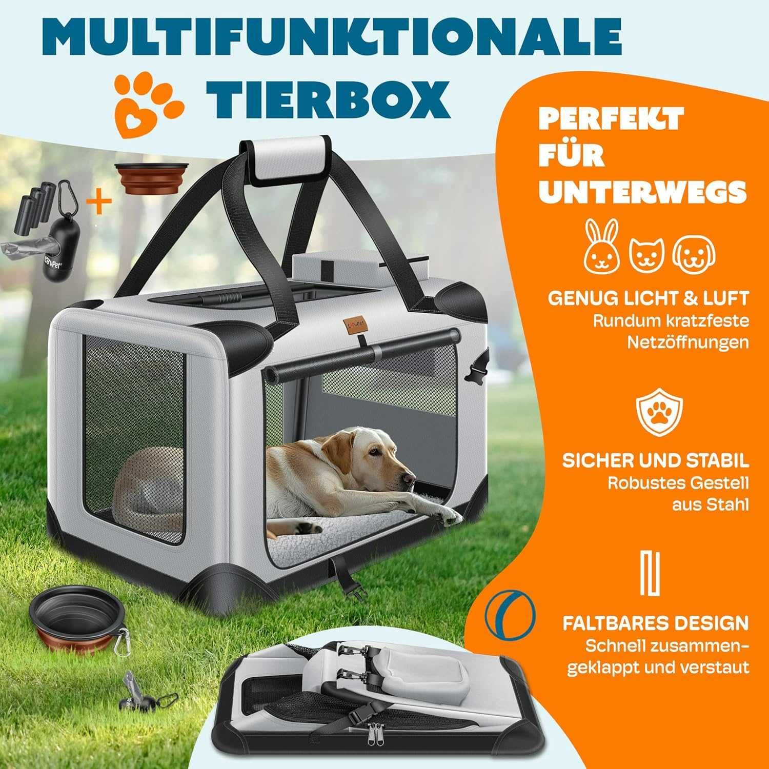 Torba transportowa LOVPET szary L 70 cm x 52 cm x 52 cm (156)