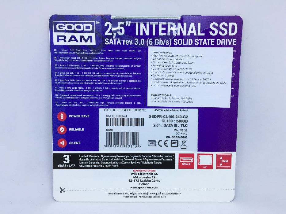 Disco SSD 240GB 2.5" SATA III - Artigo Novo e Selado