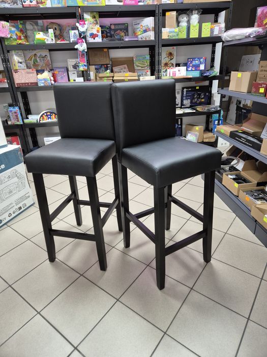 Hokery z eko skóry wysokie drewniane komplet 2szt