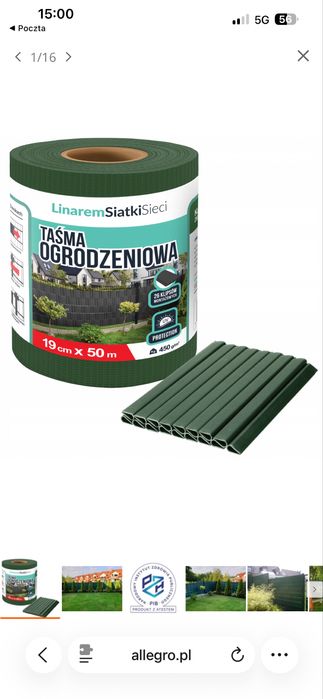 Taśma ogrodzeniowa zielona 19cmx50m