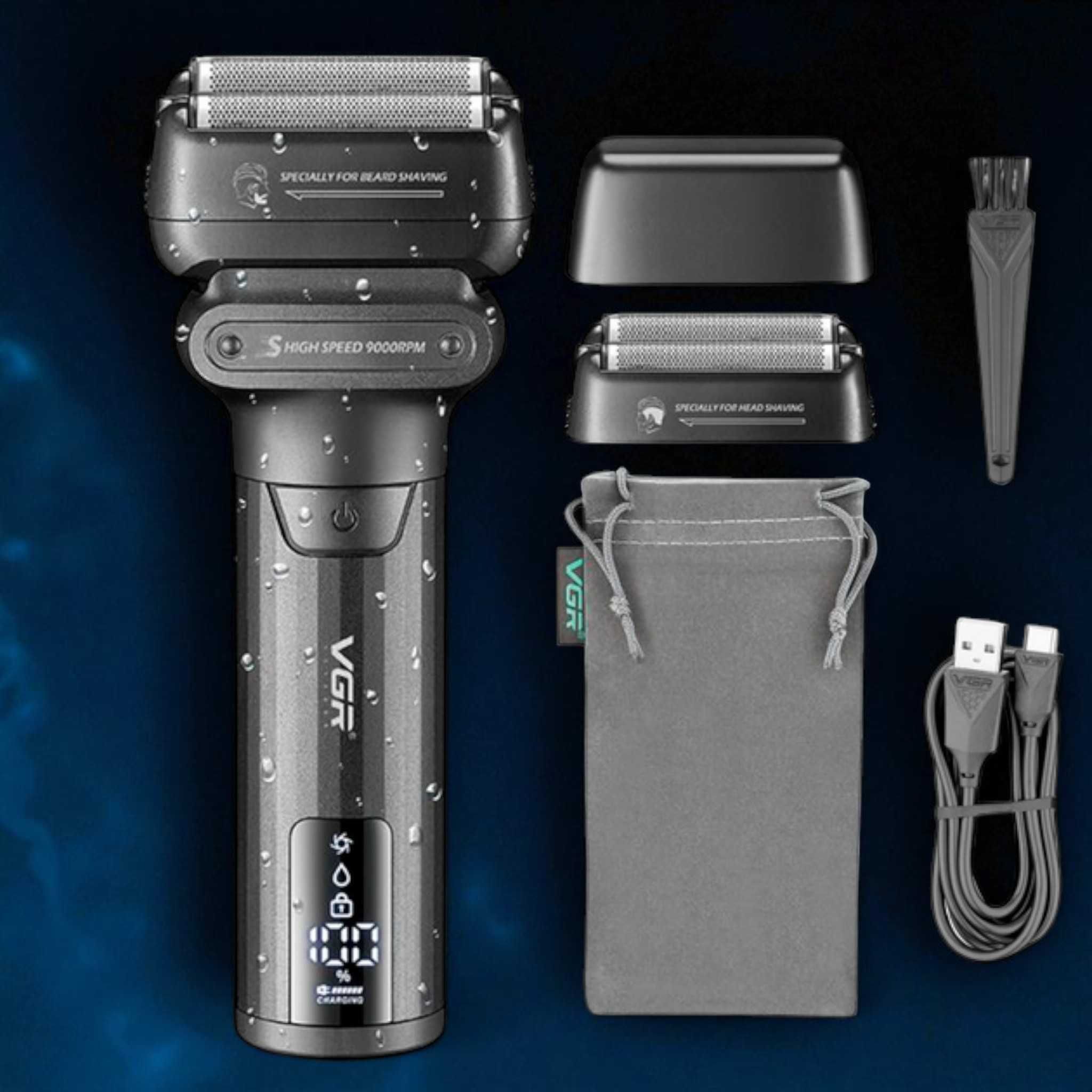 Электробритва VGR V-368 шейвер двойное лезвие триммер IPX6 LED-дисплей