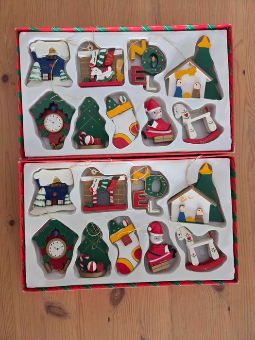 Conjunto de 18 decorações para árvore de Natal em madeira