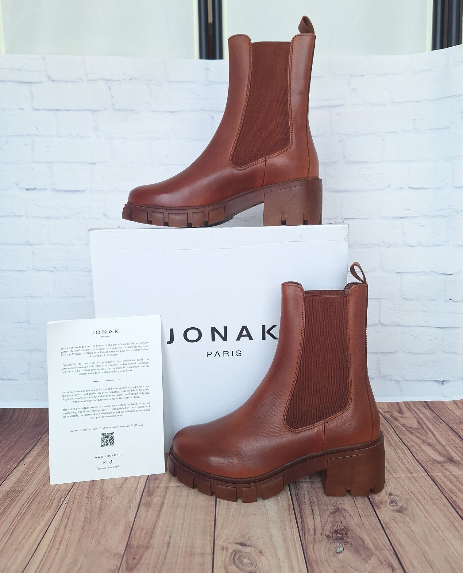 Botki damskie Jonak skóra naturalna na platforma ze skóry 38 24,5cm.